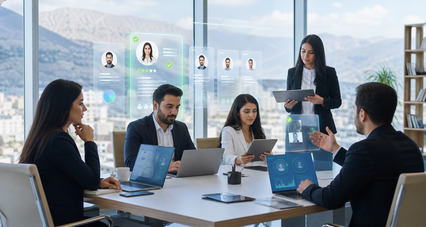 Hiring team reviewing candidate applications with AI support